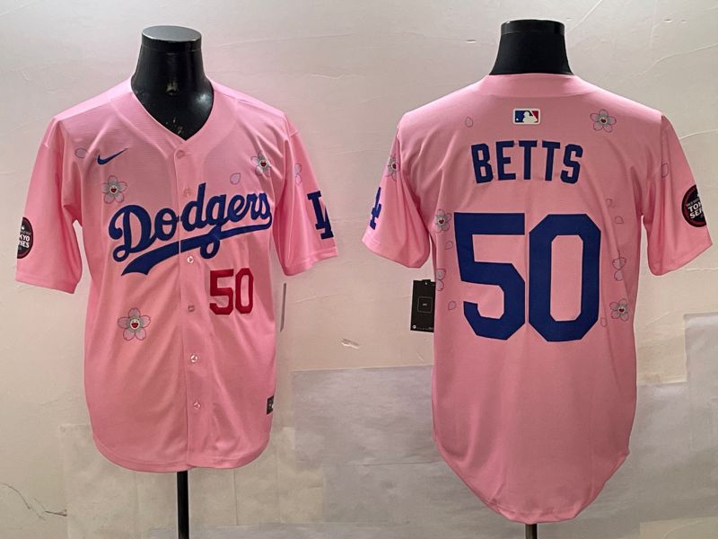 Men Los Angeles Dodgers #50 Betts Pink Sakura Edition 2025 Nike MLB Jersey style 8->los angeles dodgers->MLB Jersey